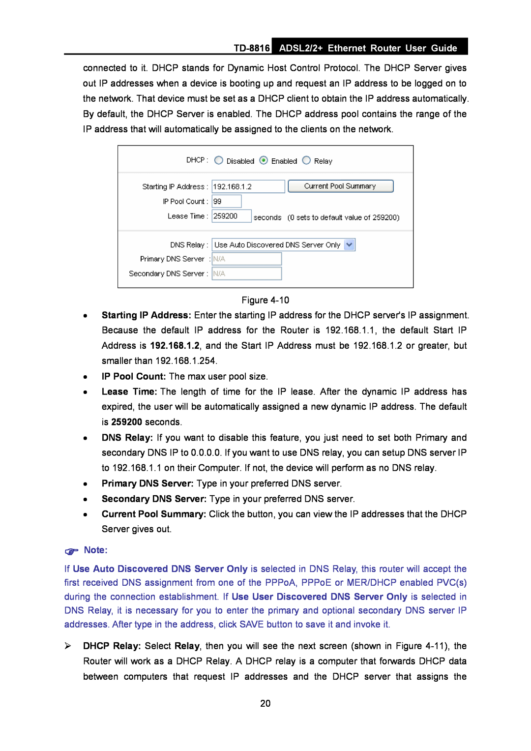 TP-Link TD-8816 manual ADSL2/2+ Ethernet Router User Guide, IP Pool Count The max user pool size 