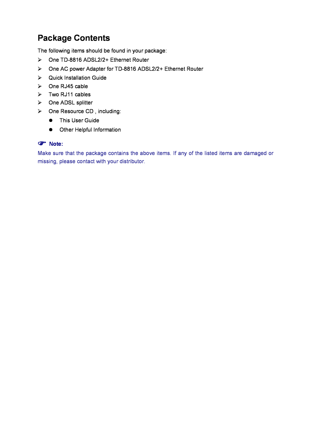 TP-Link TD-8816 manual Package Contents 