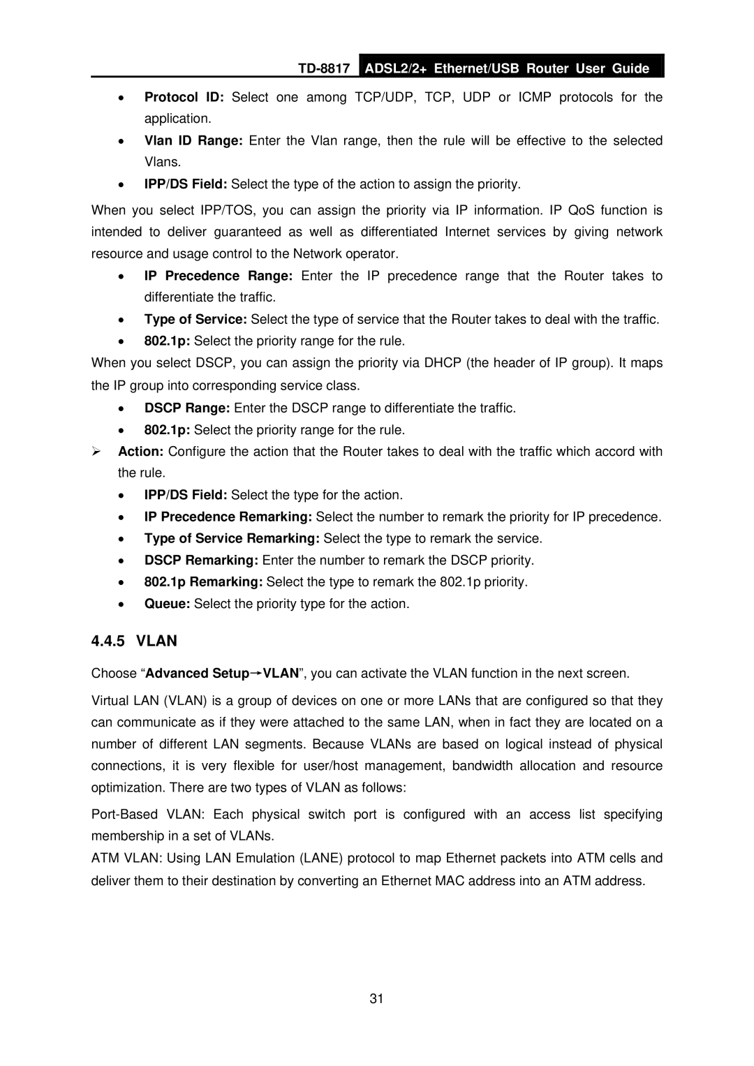 TP-Link TD-8817 manual Vlan 