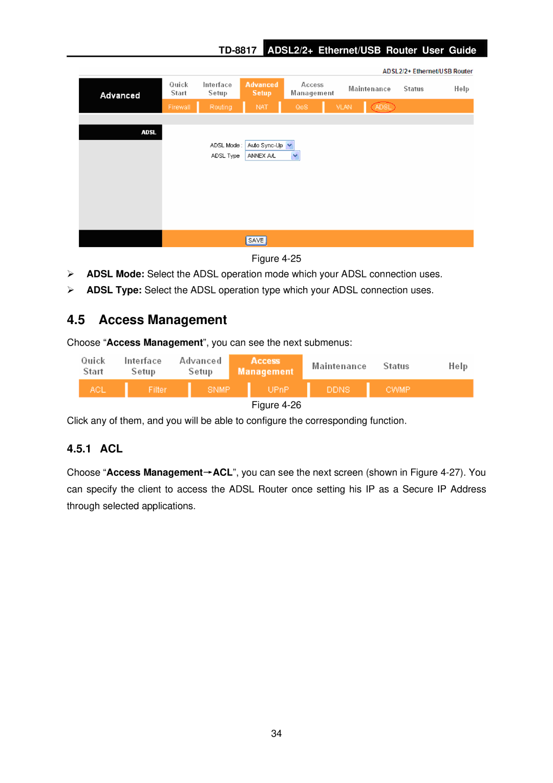 TP-Link TD-8817 manual Access Management, 1 ACL 