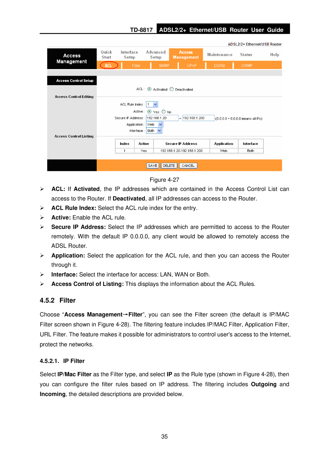 TP-Link TD-8817 manual IP Filter 