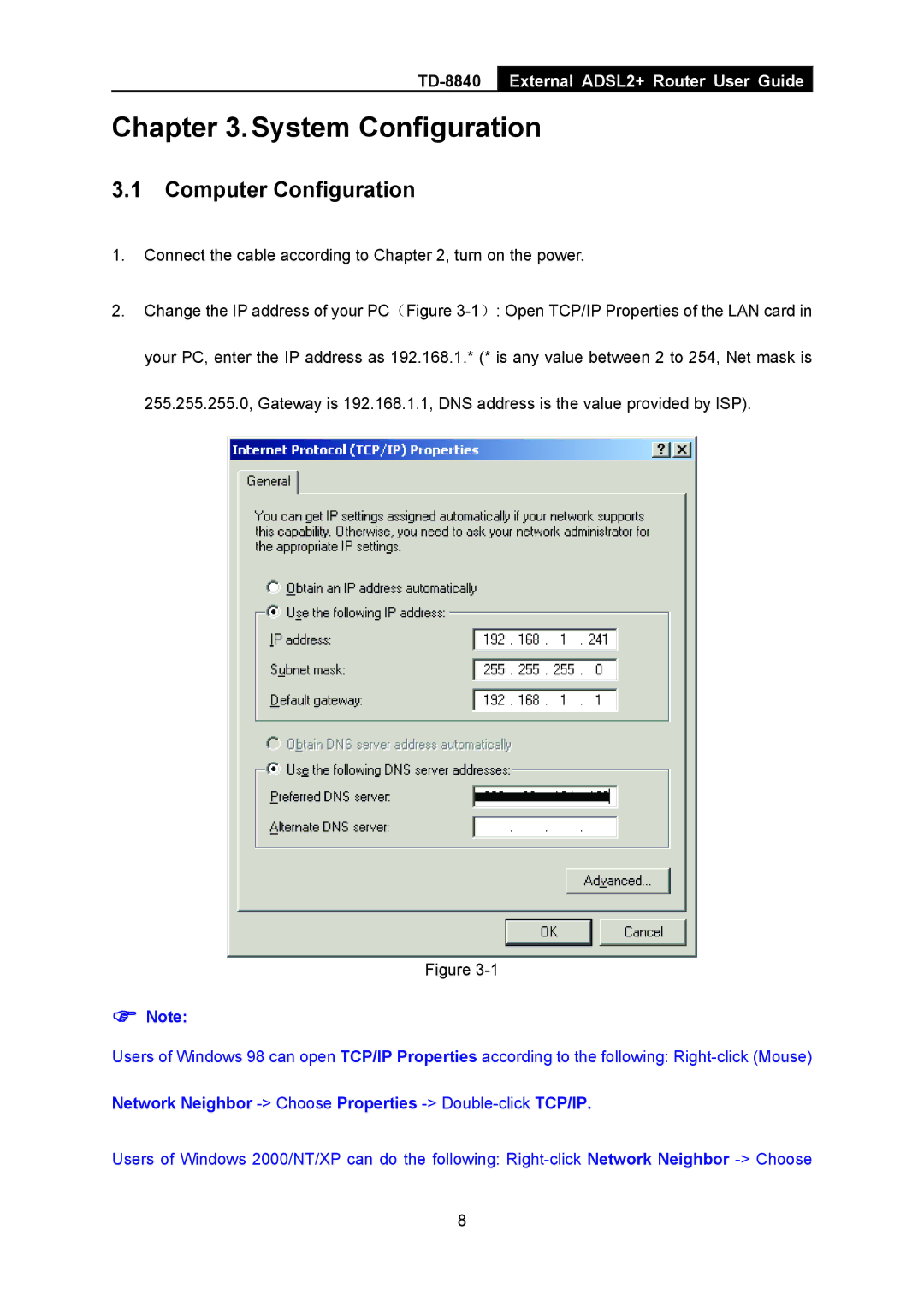 TP-Link TD-8840 manual System Configuration, Computer Configuration 