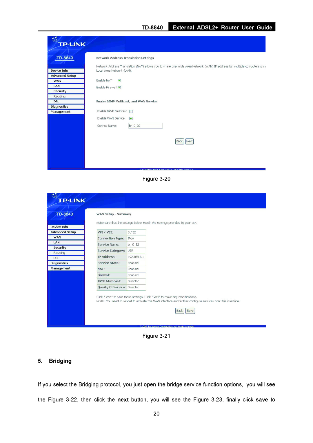 TP-Link TD-8840 manual Bridging 