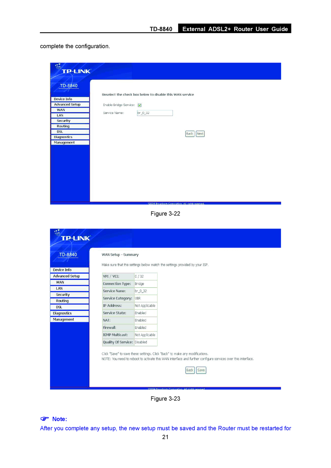 TP-Link TD-8840 manual Complete the configuration 