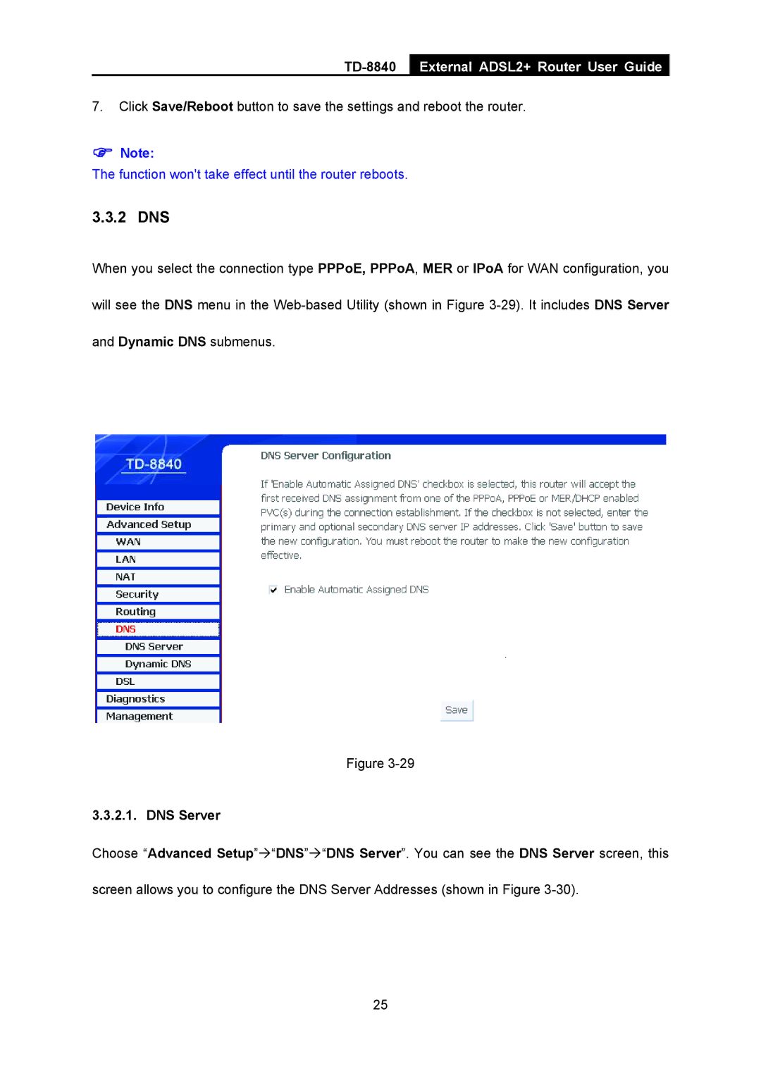 TP-Link TD-8840 manual 2 DNS, DNS Server 