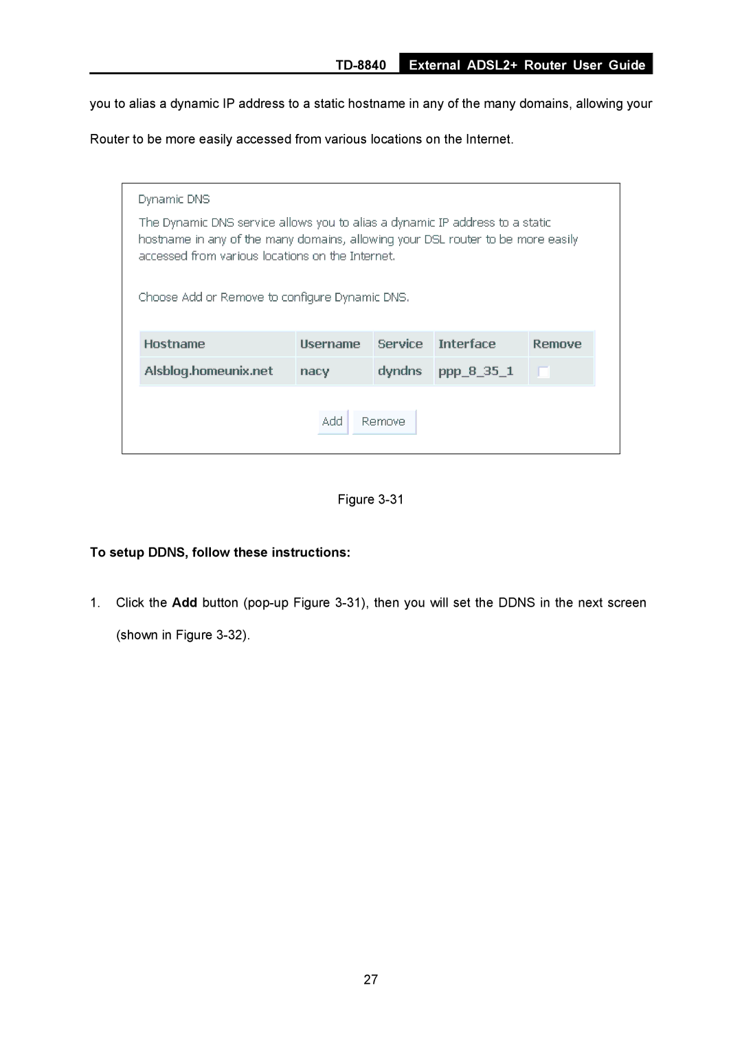 TP-Link TD-8840 manual To setup DDNS, follow these instructions 