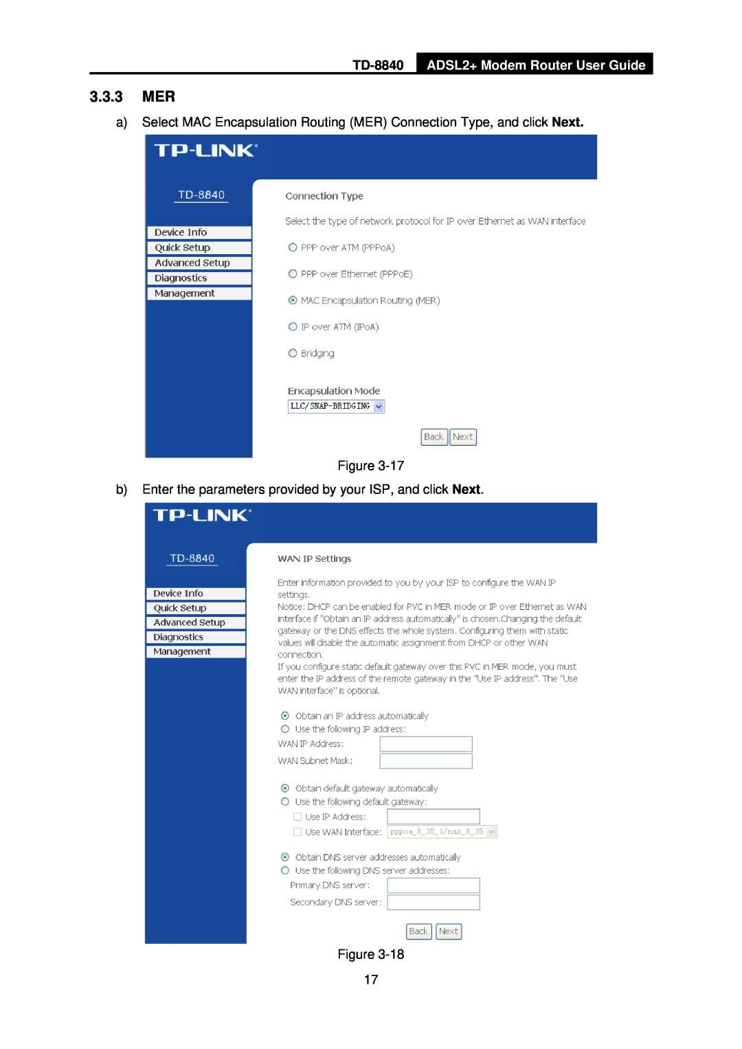 TP-Link TD-8840 manual 3.3.3MER, ADSL2+ Modem Router User Guide 