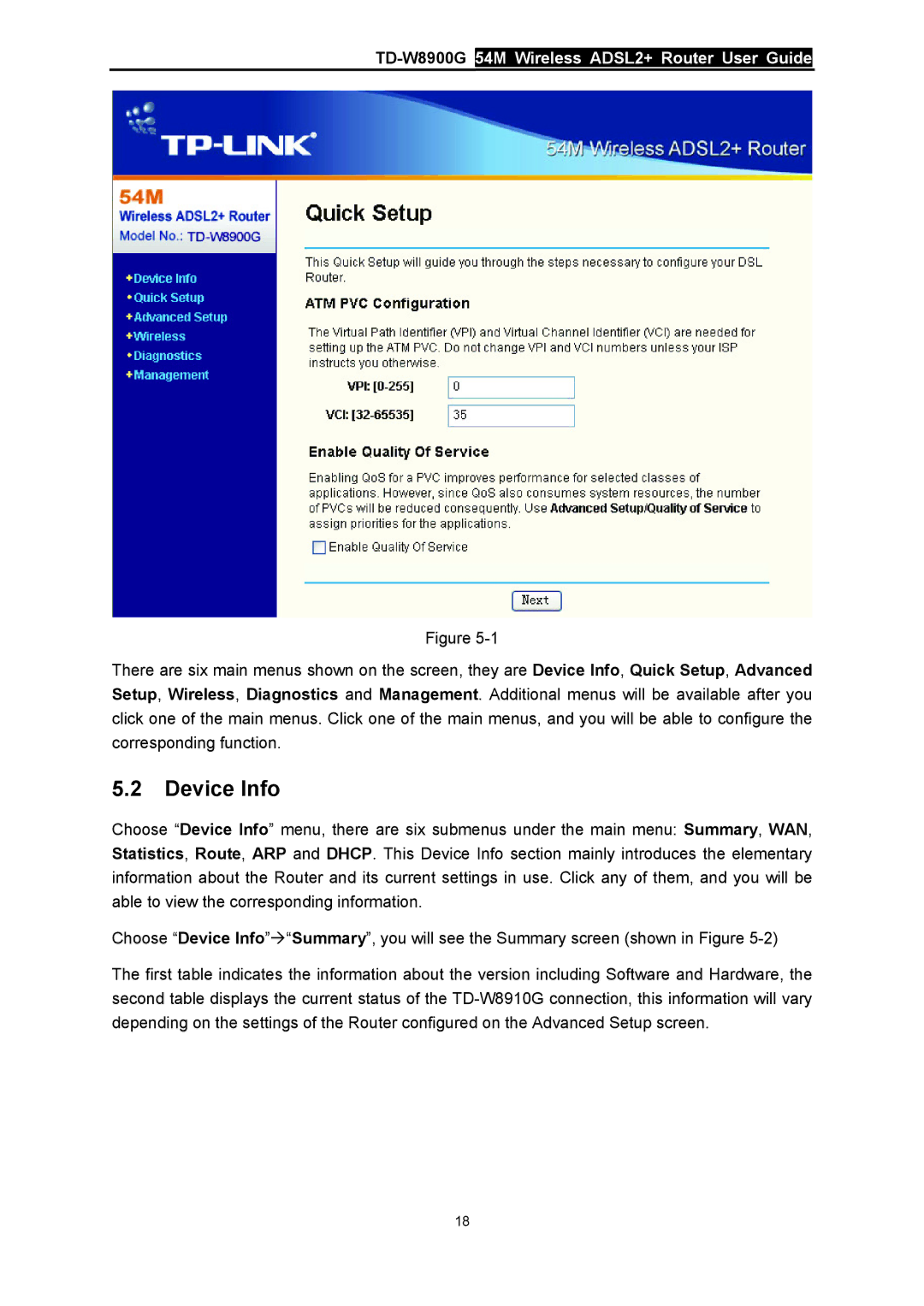 TP-Link TD-W8900G manual Device Info 