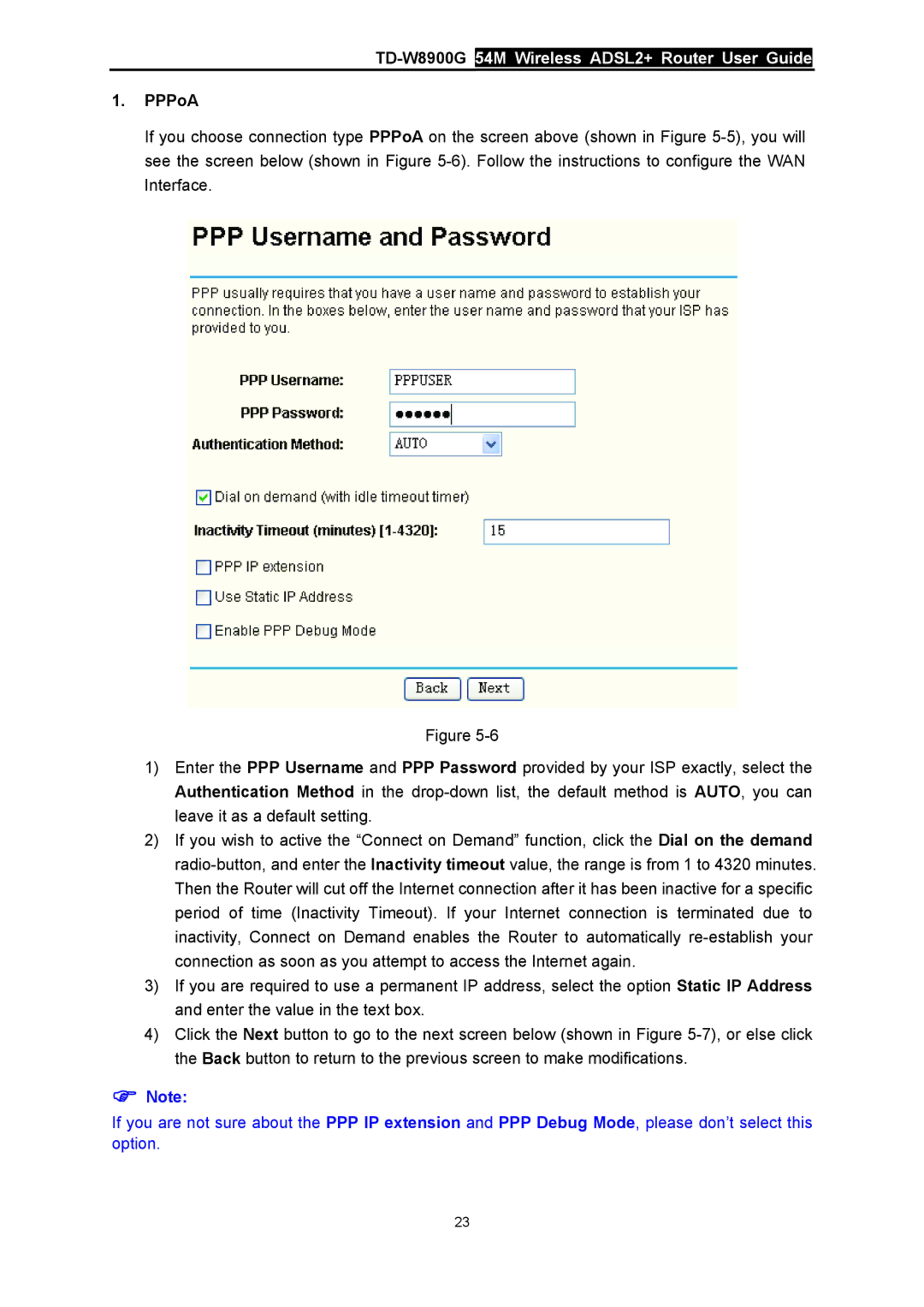 TP-Link TD-W8900G manual PPPoA 