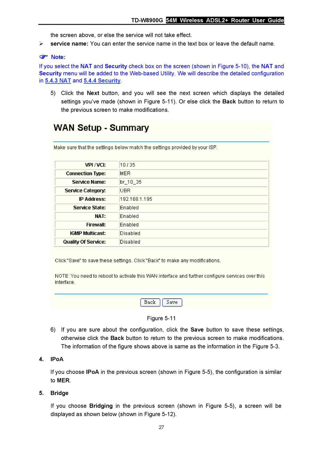 TP-Link TD-W8900G manual IPoA, Bridge 