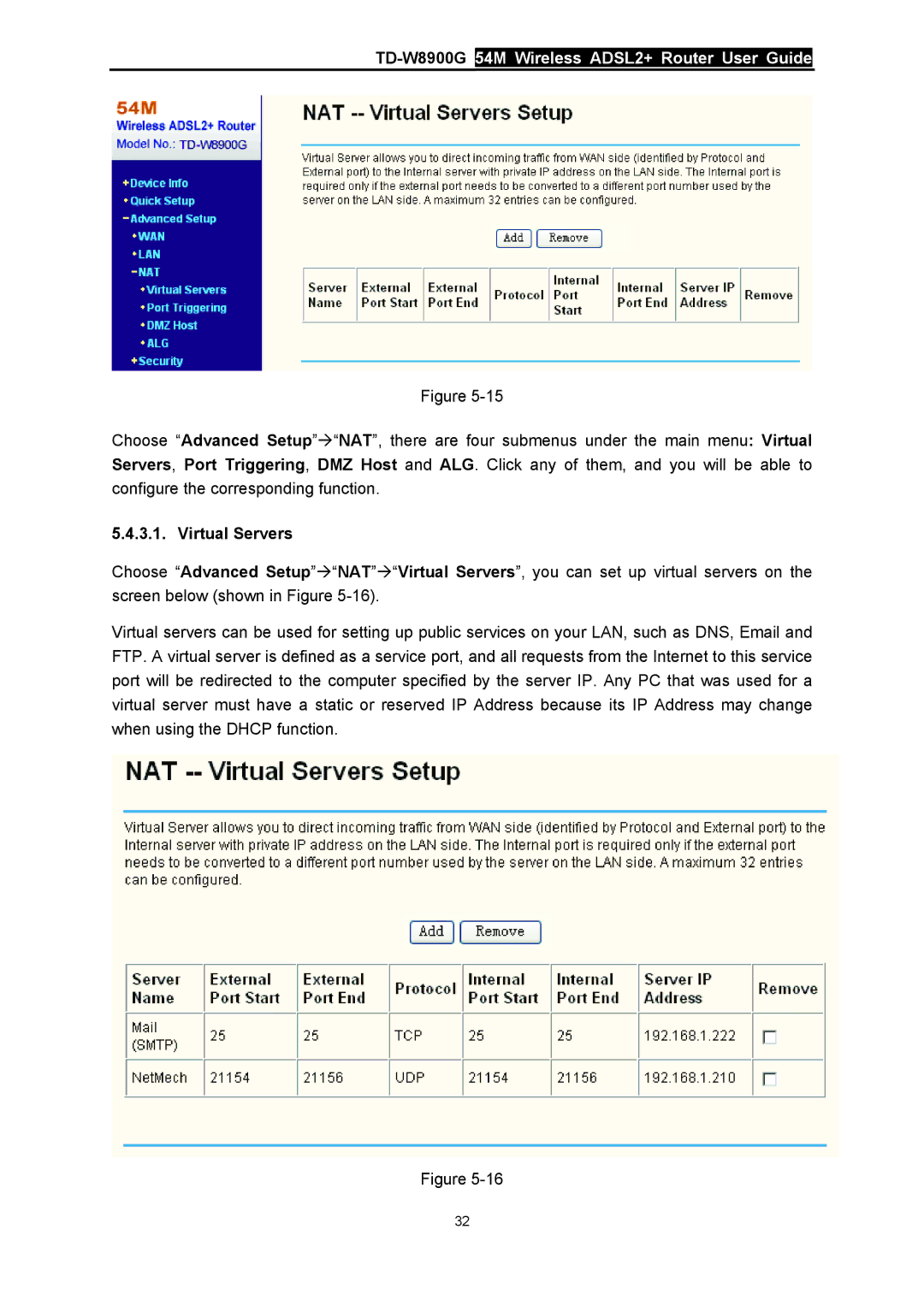 TP-Link TD-W8900G manual Virtual Servers 