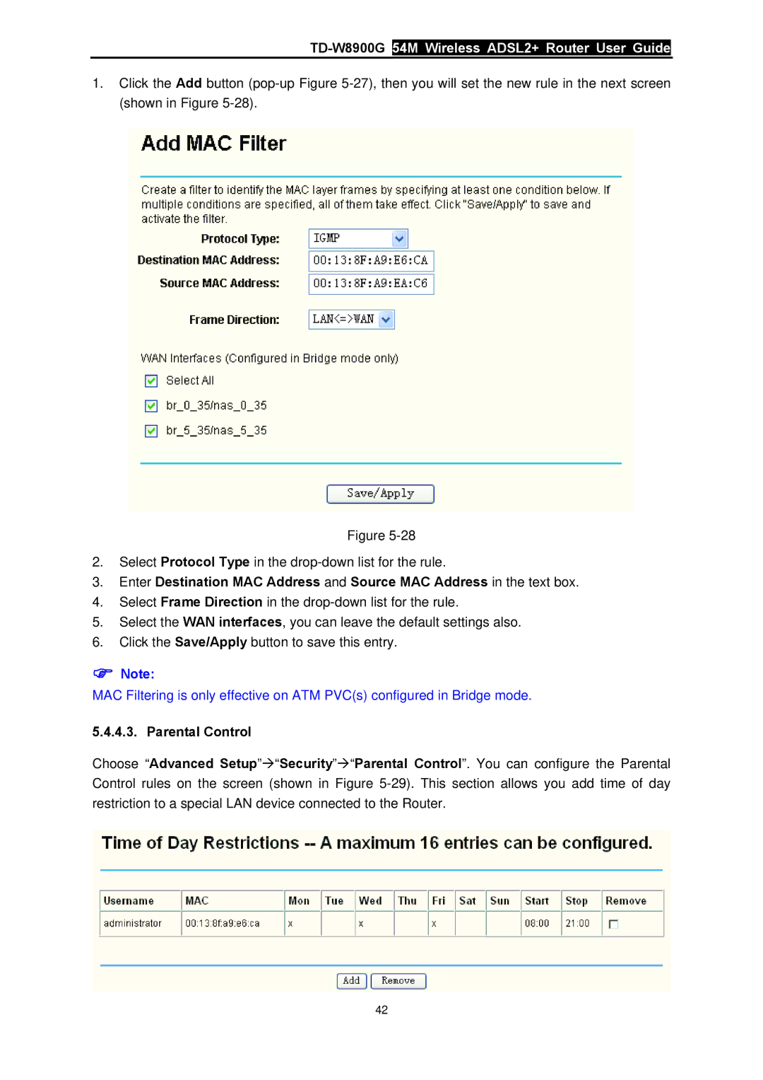 TP-Link TD-W8900G manual Parental Control 