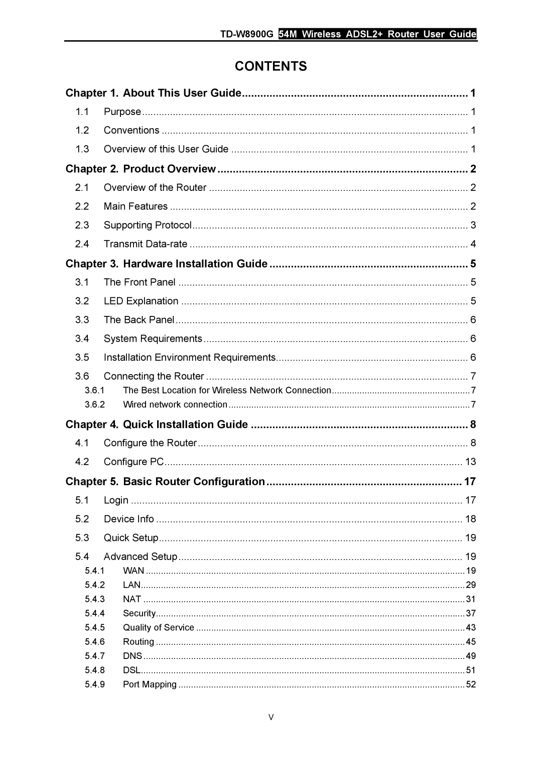 TP-Link TD-W8900G manual Contents 