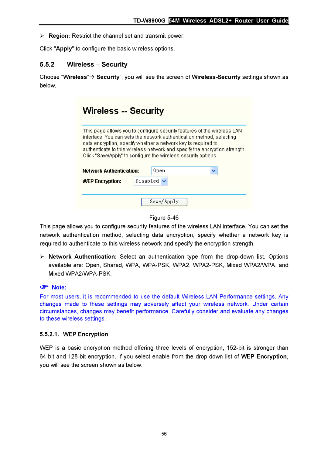 TP-Link TD-W8900G manual Wireless Security, WEP Encryption 