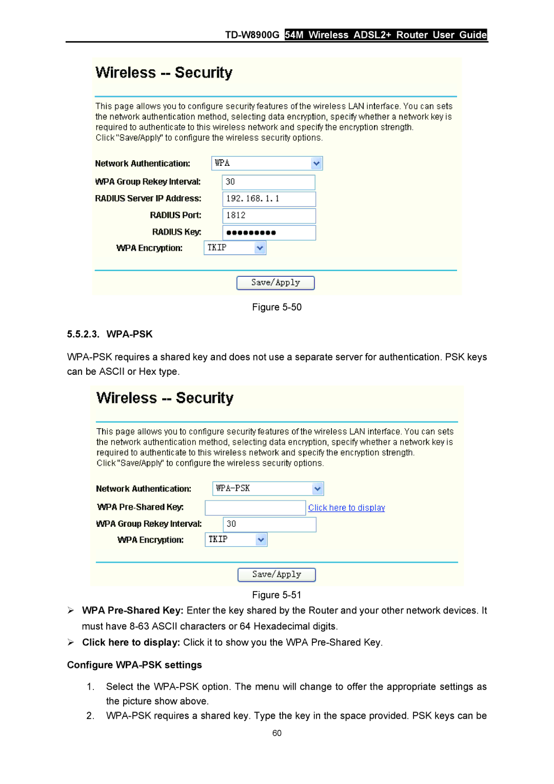 TP-Link TD-W8900G manual Wpa-Psk, Configure WPA-PSK settings 