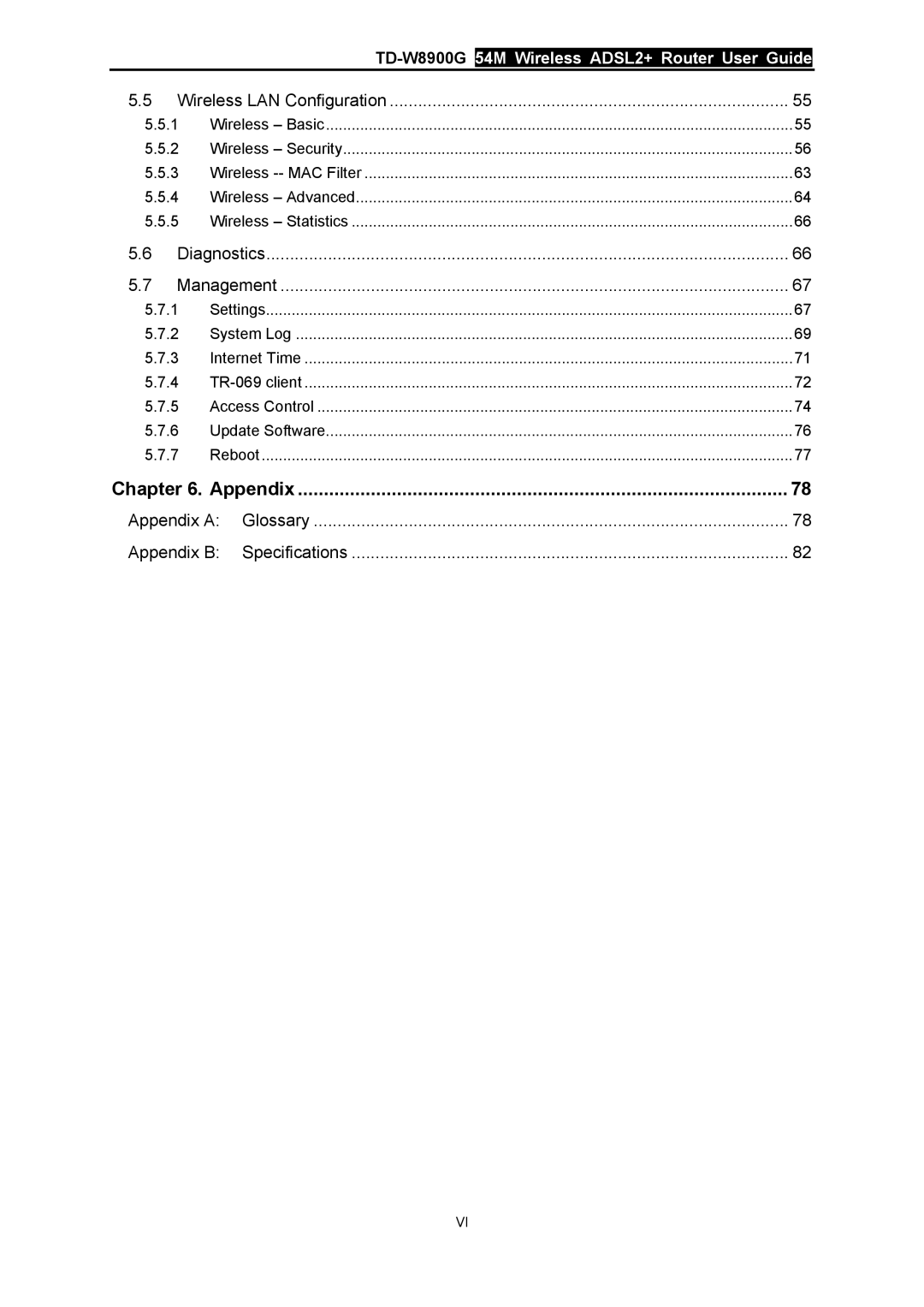 TP-Link TD-W8900G manual Appendix, Wireless LAN Configuration 