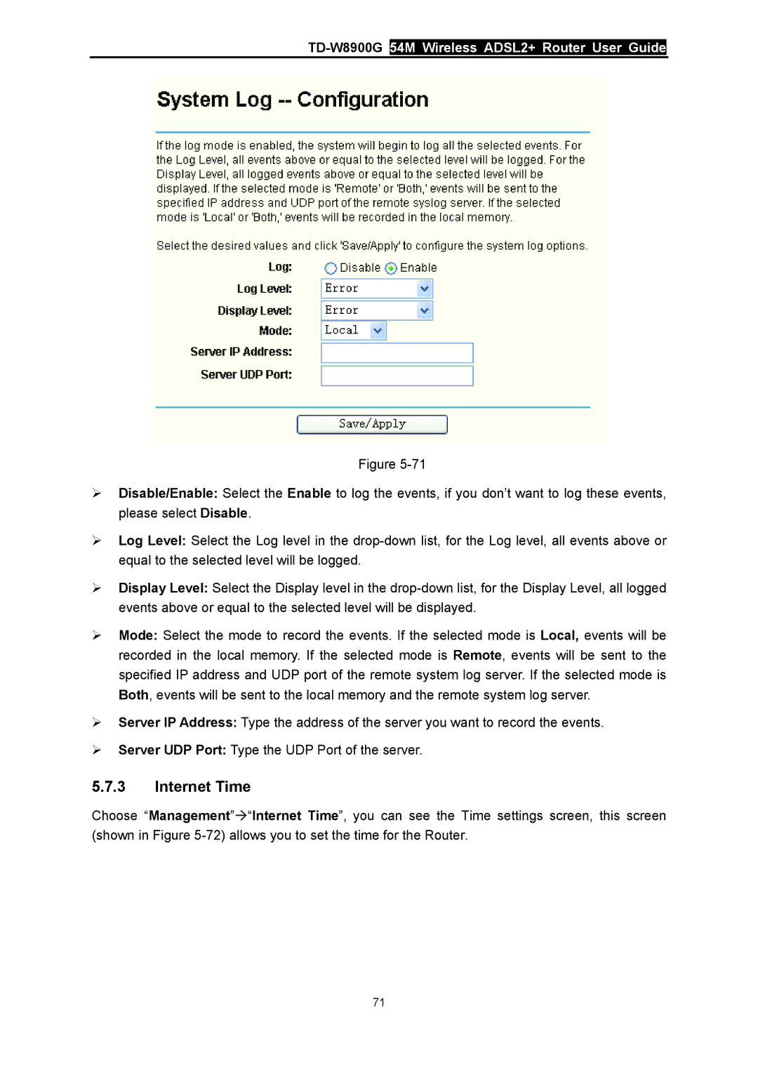 TP-Link TD-W8900G manual Internet Time 