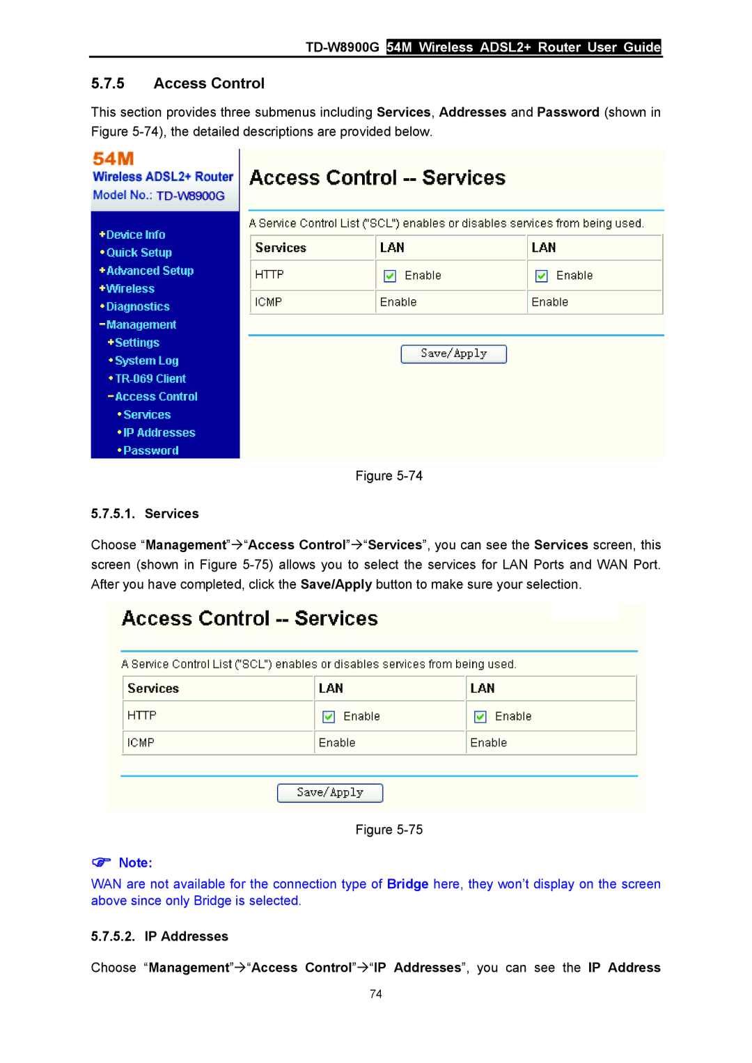 TP-Link TD-W8900G manual Access Control, Services 