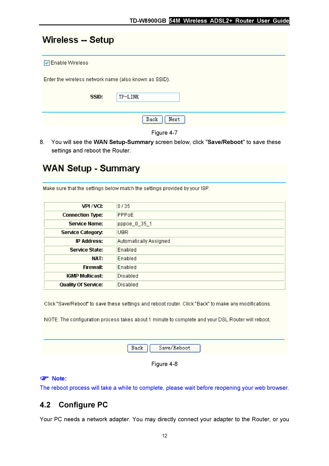 TP-Link TD-W8900GB manual Configure PC 