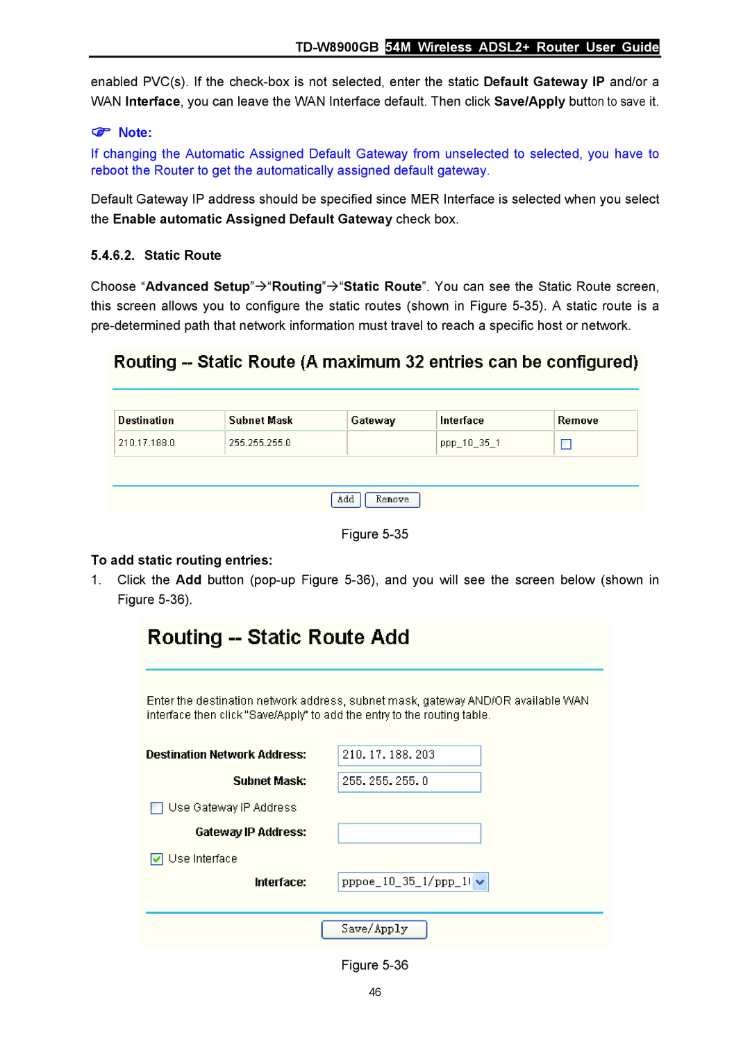 TP-Link TD-W8900GB manual Static Route, To add static routing entries 