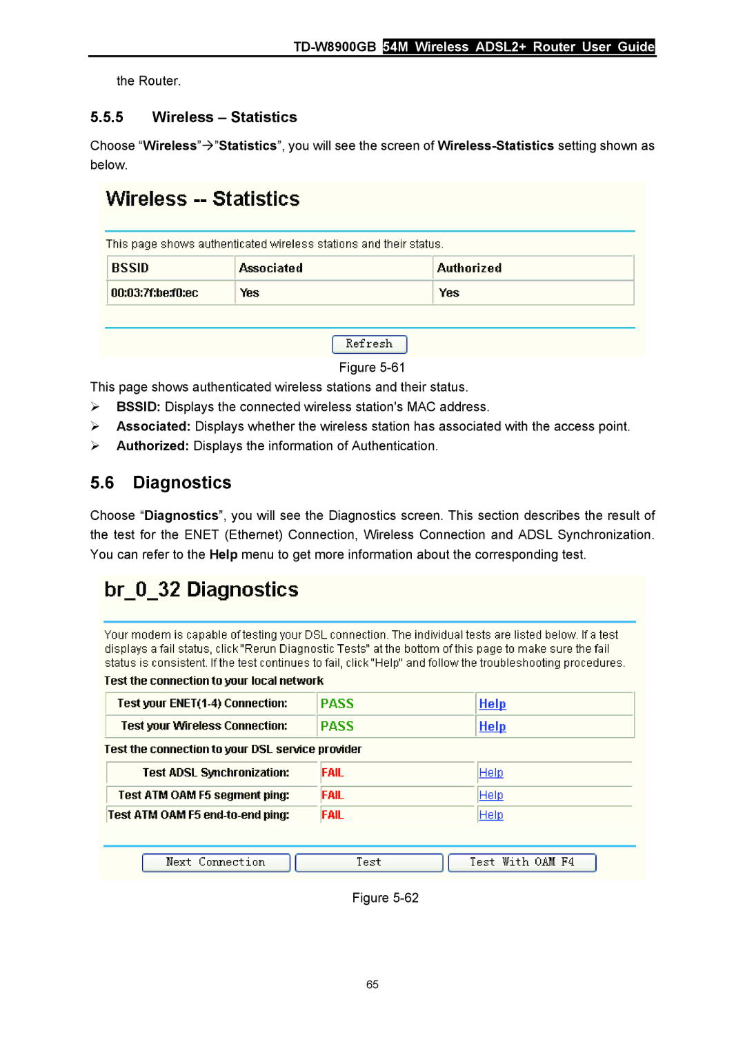 TP-Link TD-W8900GB manual Diagnostics, Wireless Statistics 