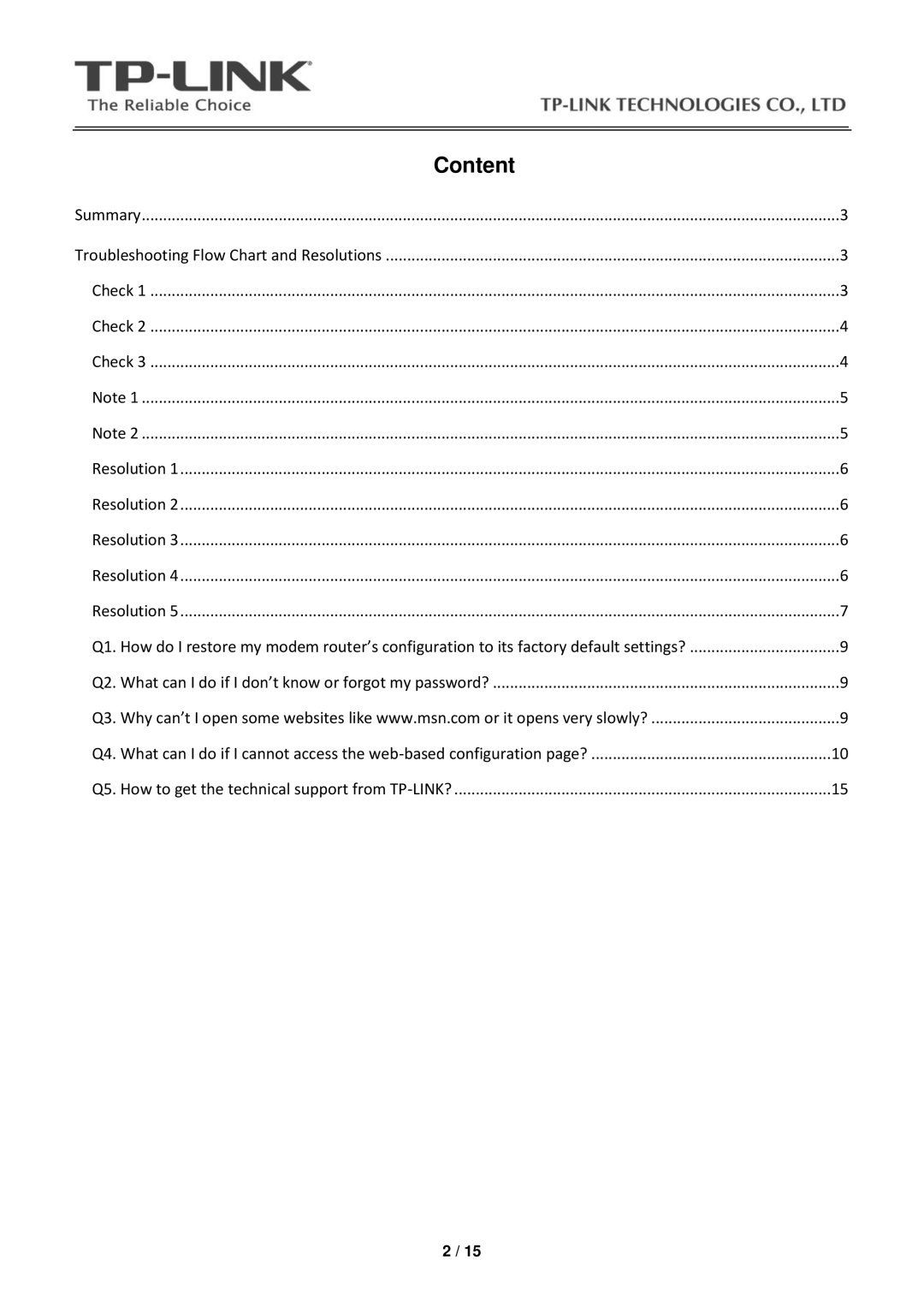 TP-Link TD-W8901G manual Content 