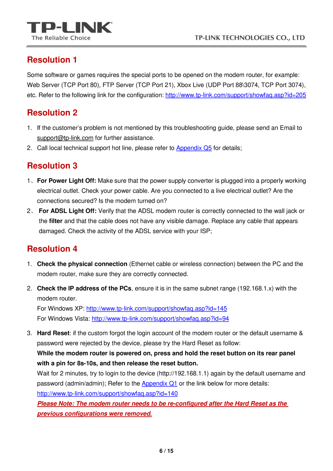 TP-Link TD-W8901G manual Resolution 