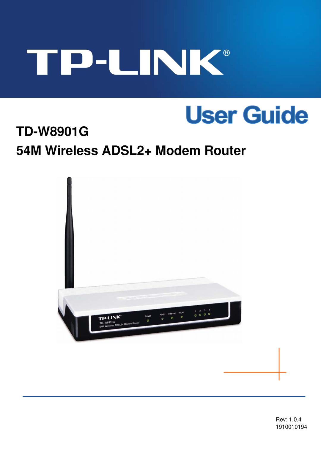 TP-Link manual TD-W8901G 54M Wireless ADSL2+ Modem Router 