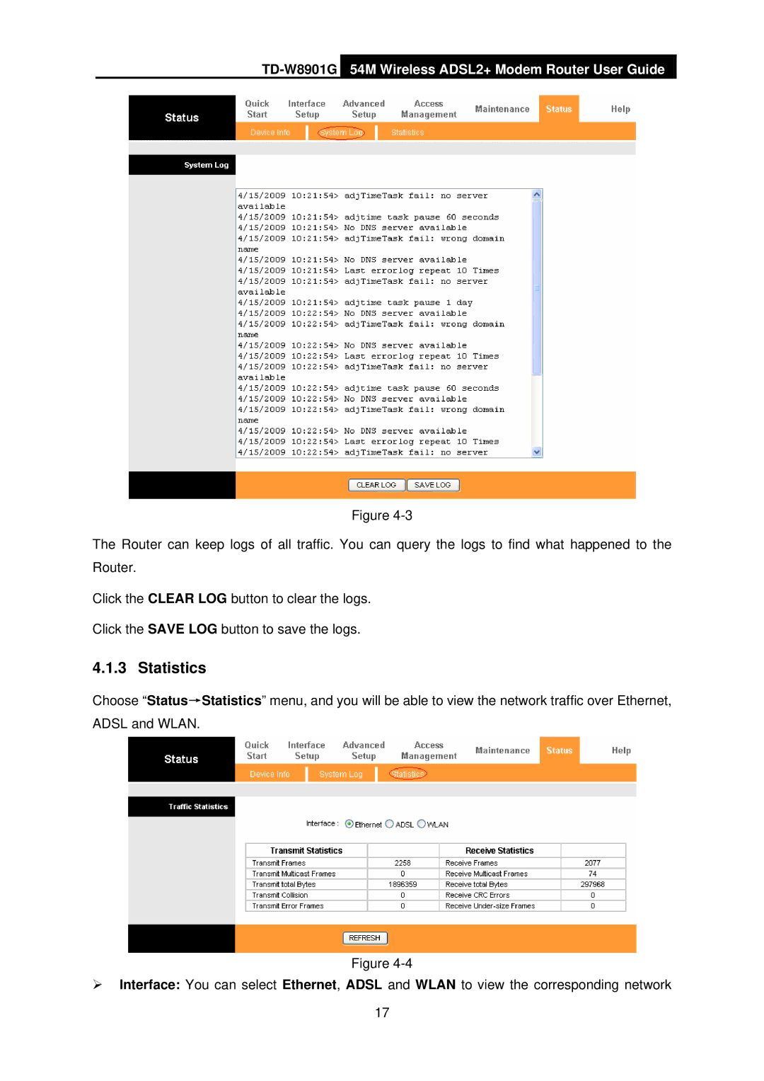 TP-Link TD-W8901G manual Statistics 