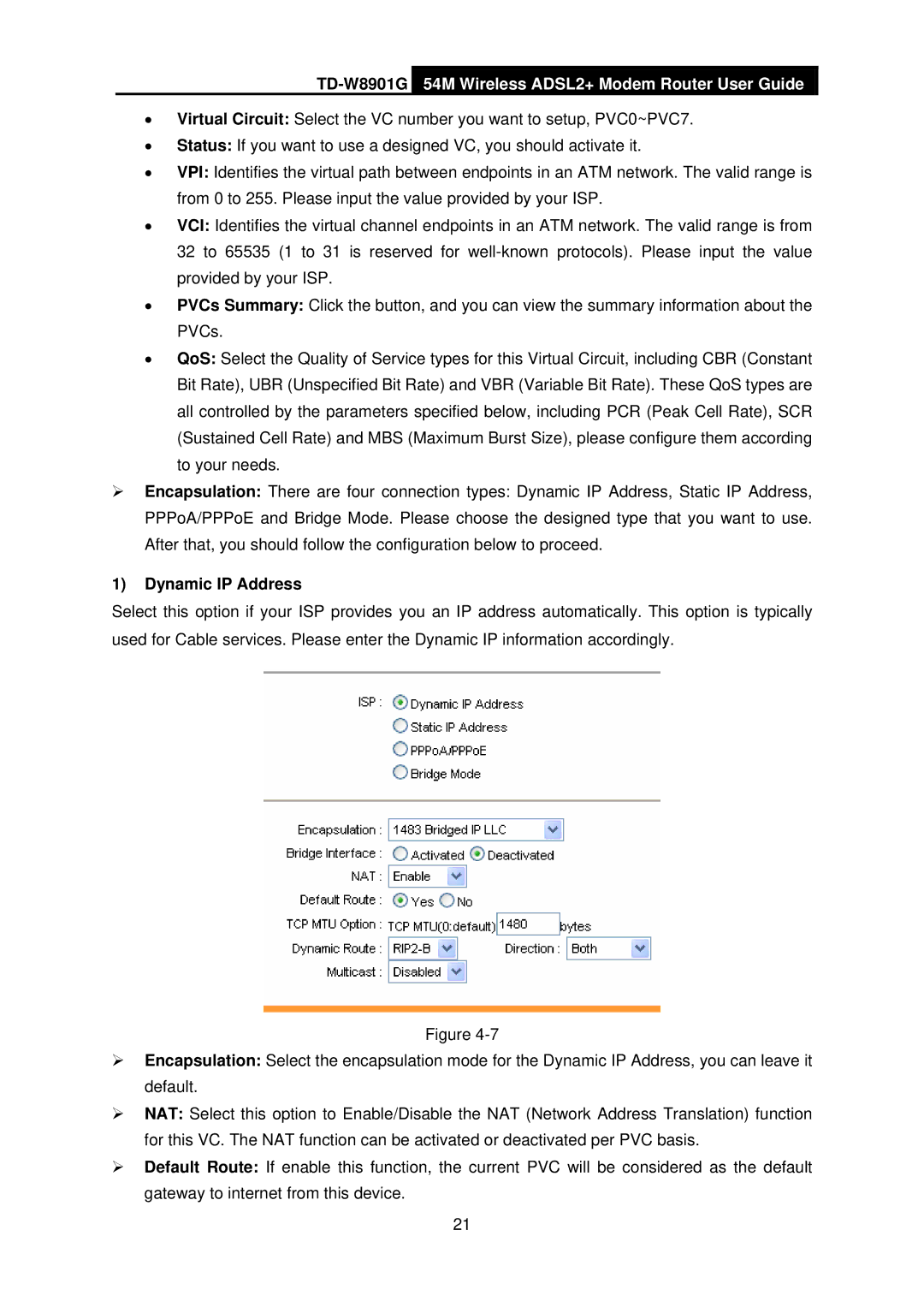 TP-Link TD-W8901G manual Dynamic IP Address 