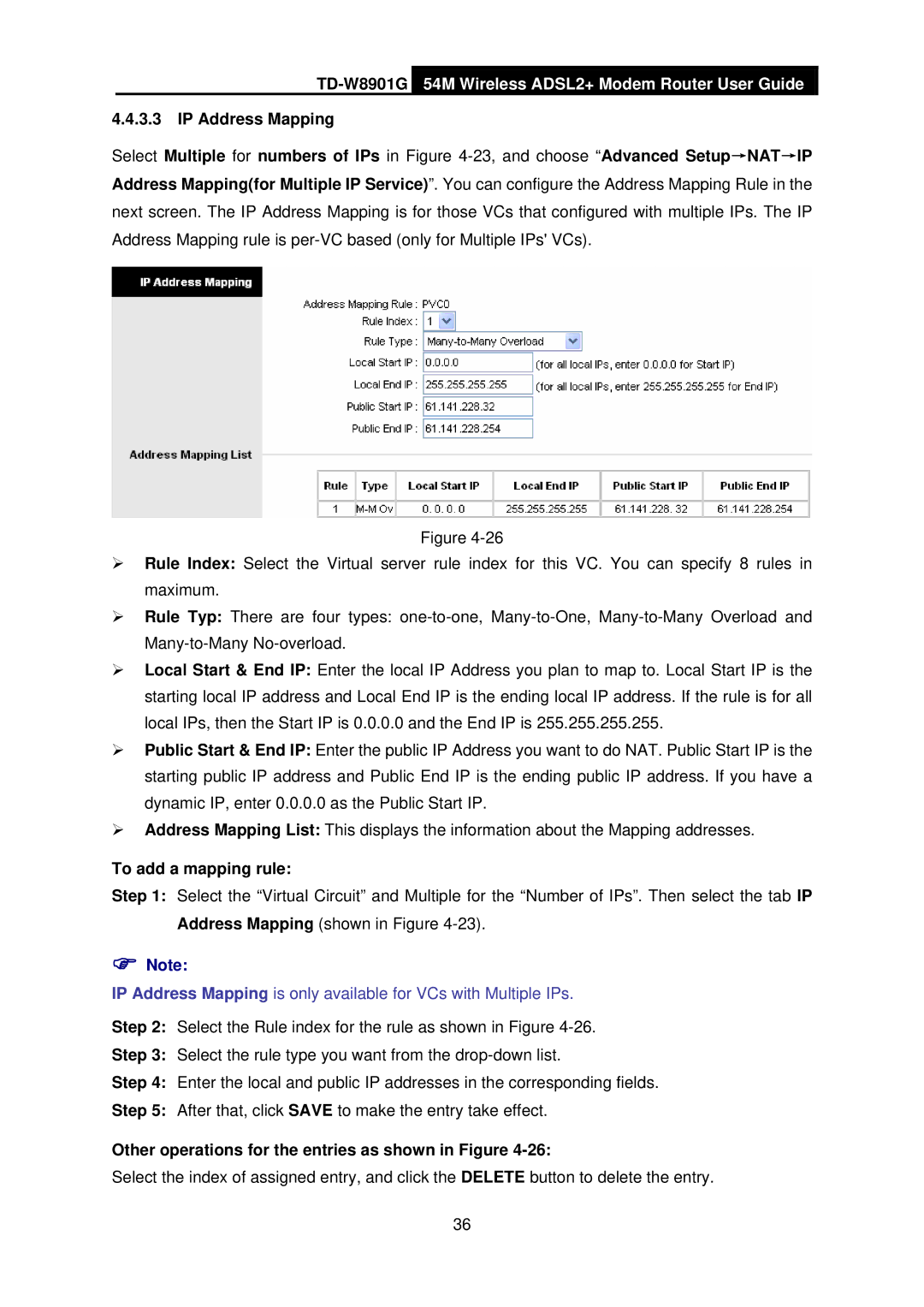 TP-Link TD-W8901G manual To add a mapping rule 