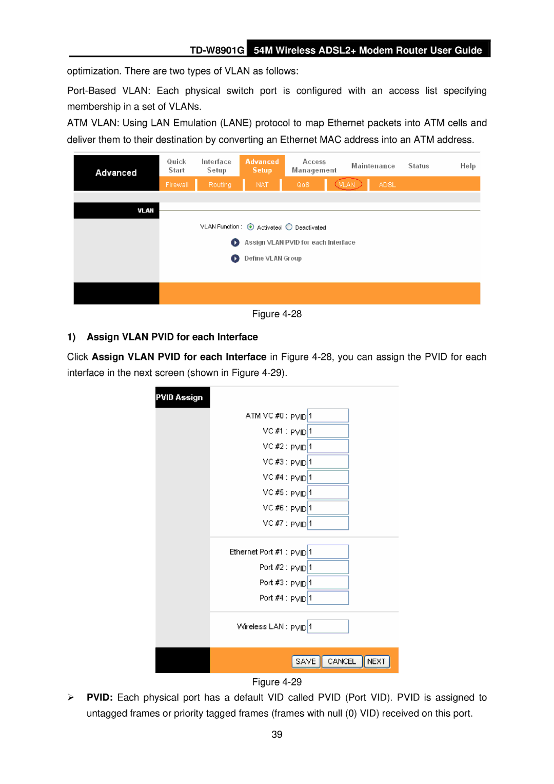 TP-Link TD-W8901G manual Assign Vlan Pvid for each Interface 