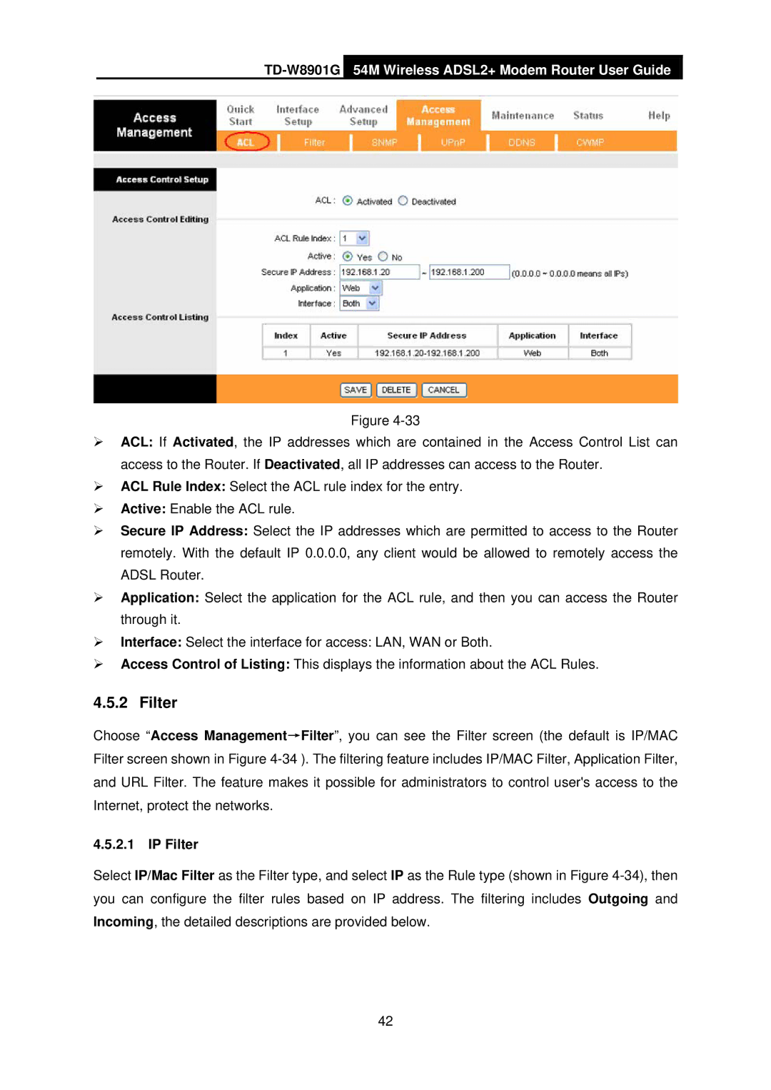 TP-Link TD-W8901G manual IP Filter 