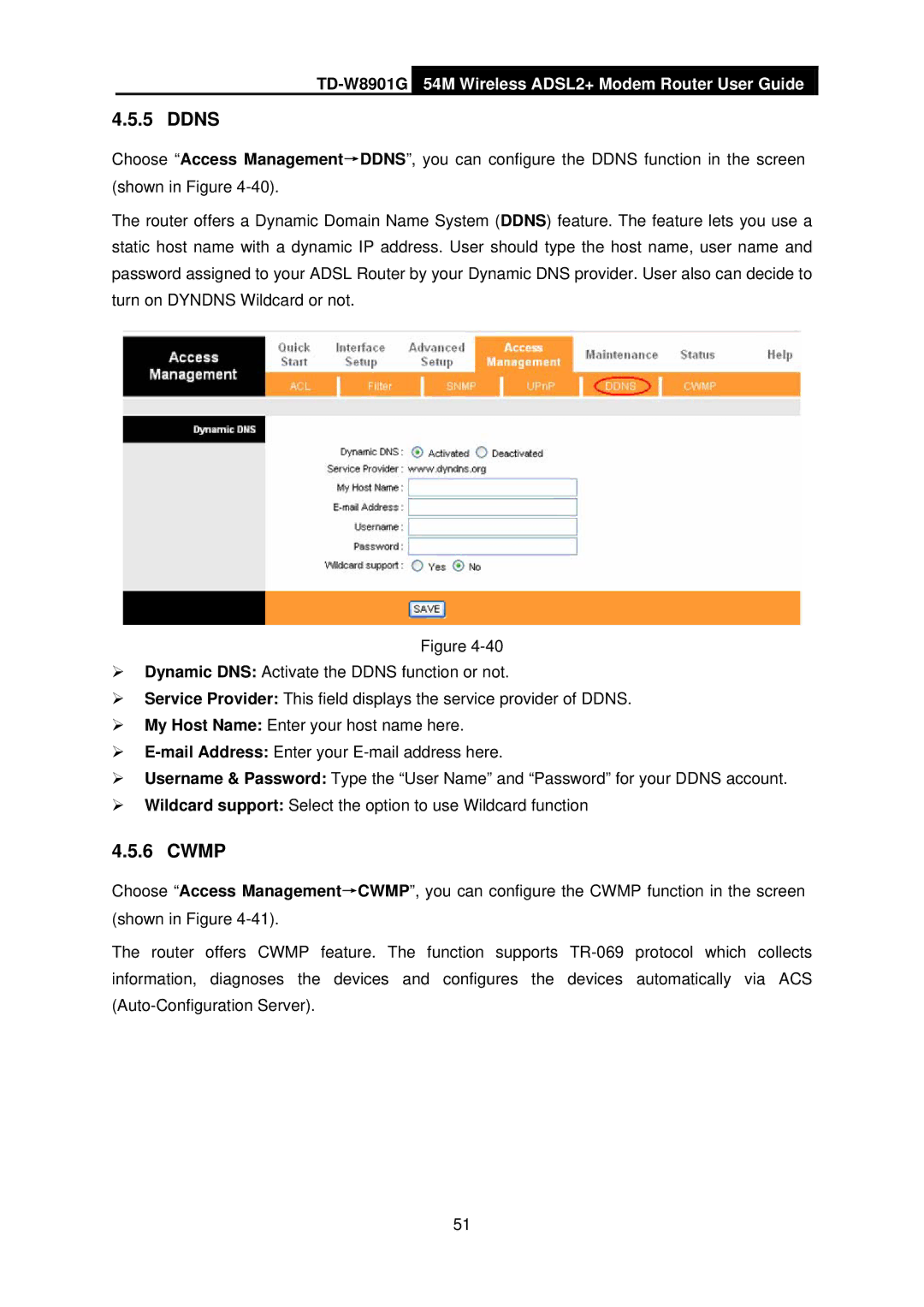 TP-Link TD-W8901G manual Ddns, Cwmp 