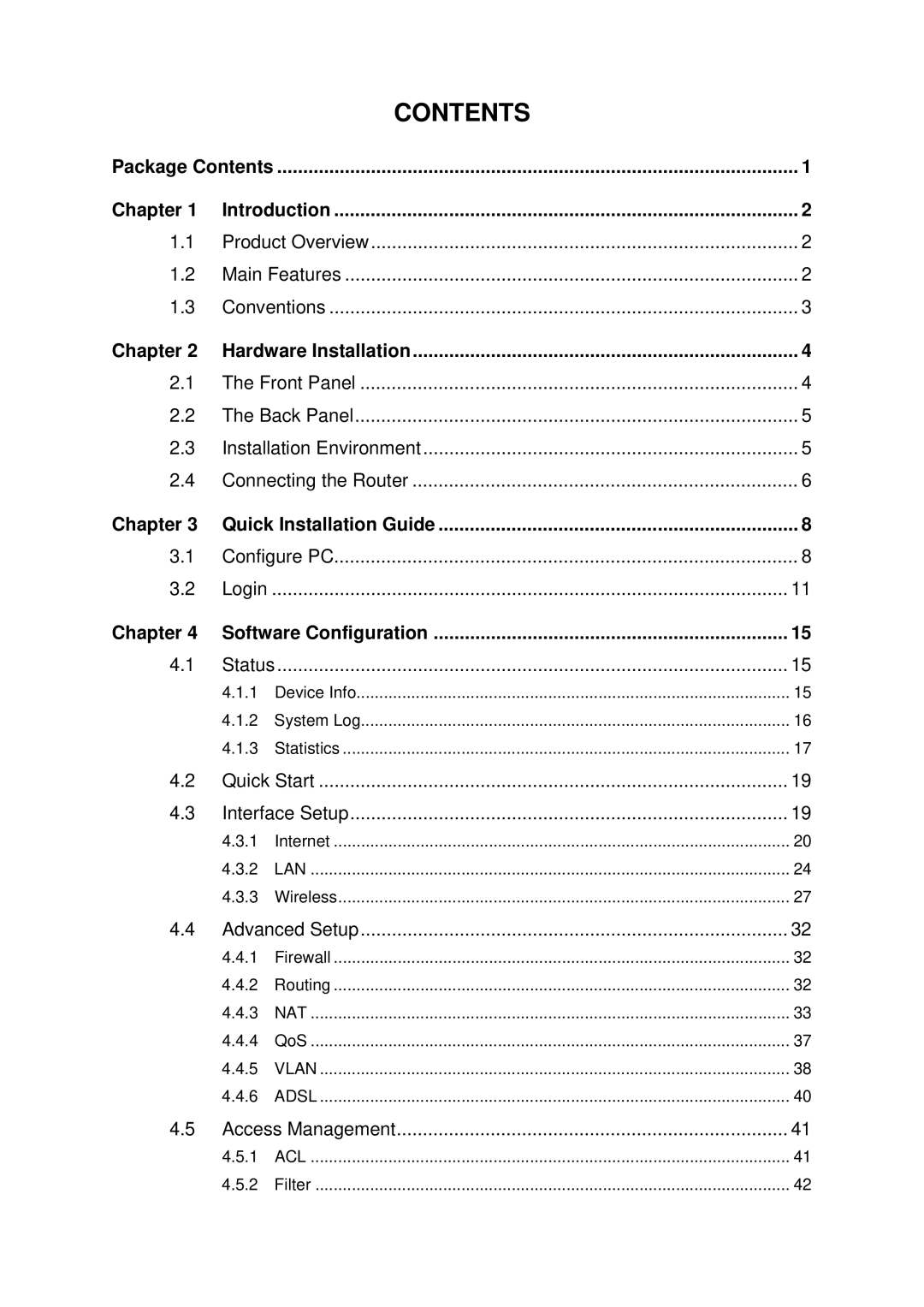 TP-Link TD-W8901G manual Contents 