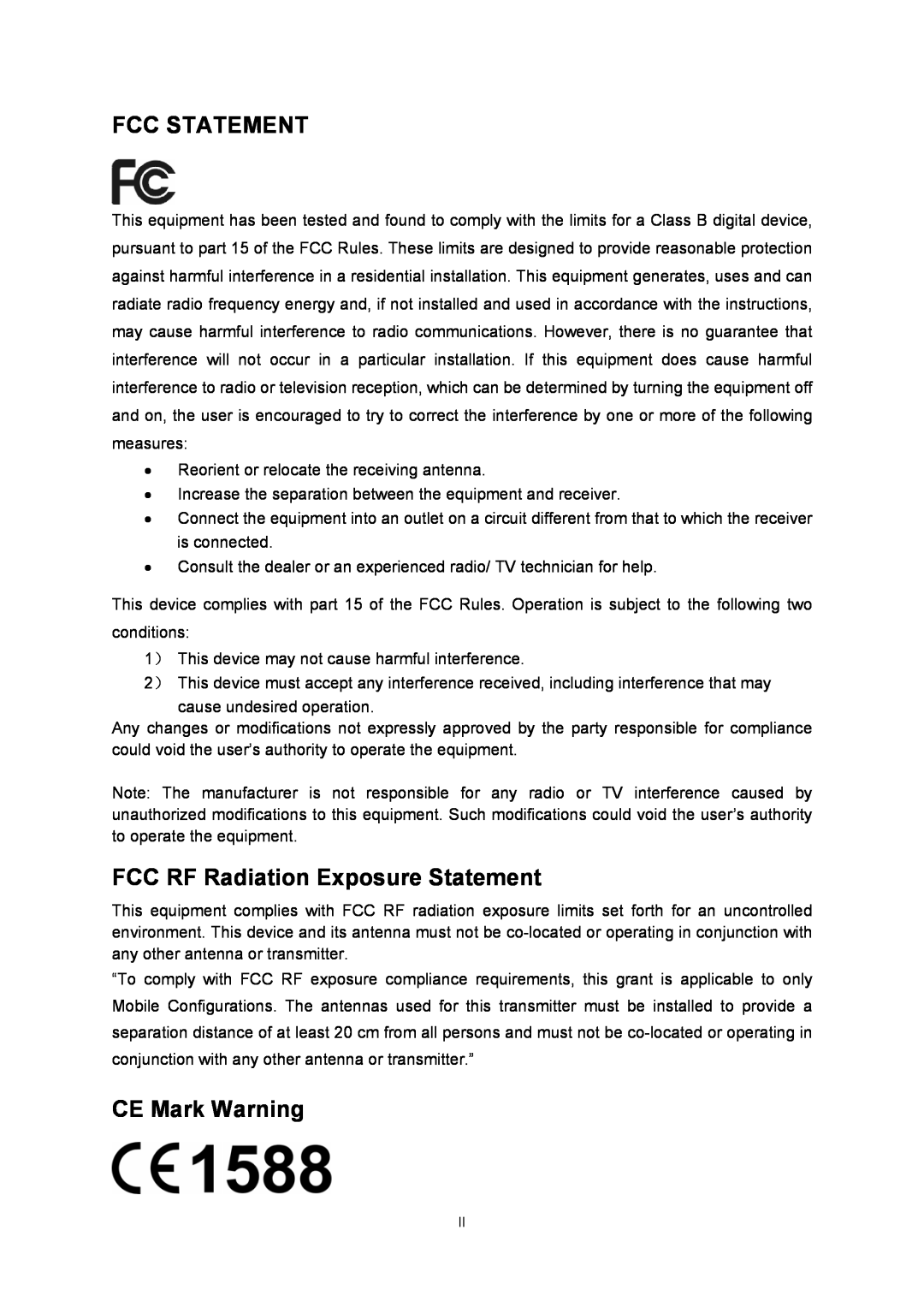 TP-Link TD-W8901N manual Fcc Statement, FCC RF Radiation Exposure Statement, CE Mark Warning 