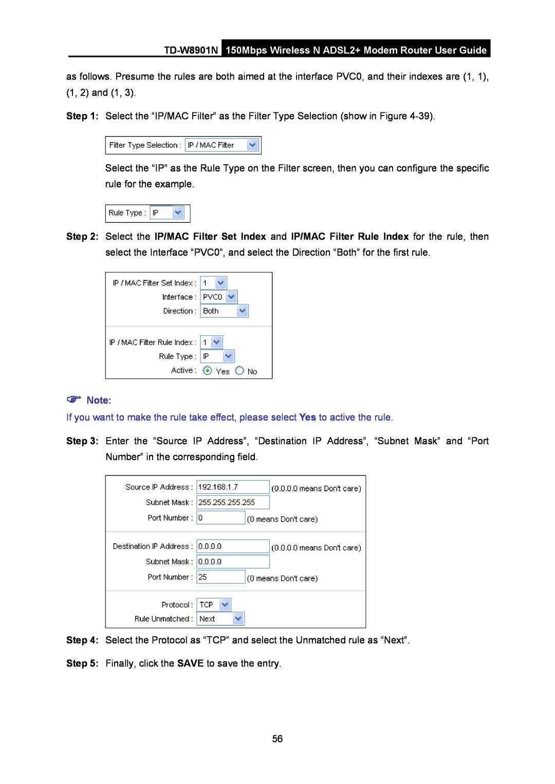 TP-Link manual TD-W8901N 150Mbps Wireless N ADSL2+ Modem Router User Guide, Finally, click the SAVE to save the entry 