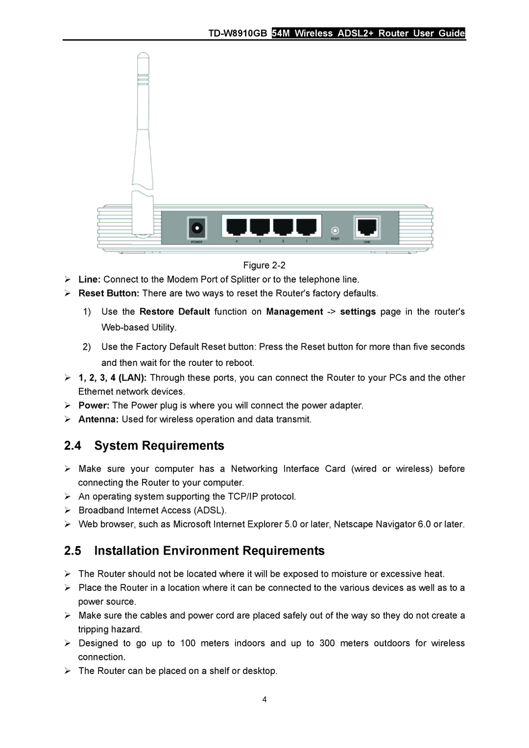 TP-Link TD-W8910GB manual System Requirements, Installation Environment Requirements 