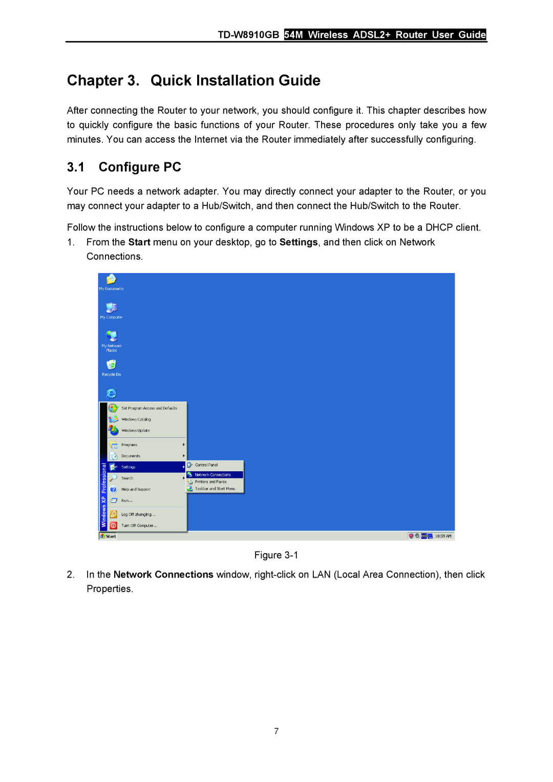 TP-Link TD-W8910GB manual Quick Installation Guide, Configure PC 