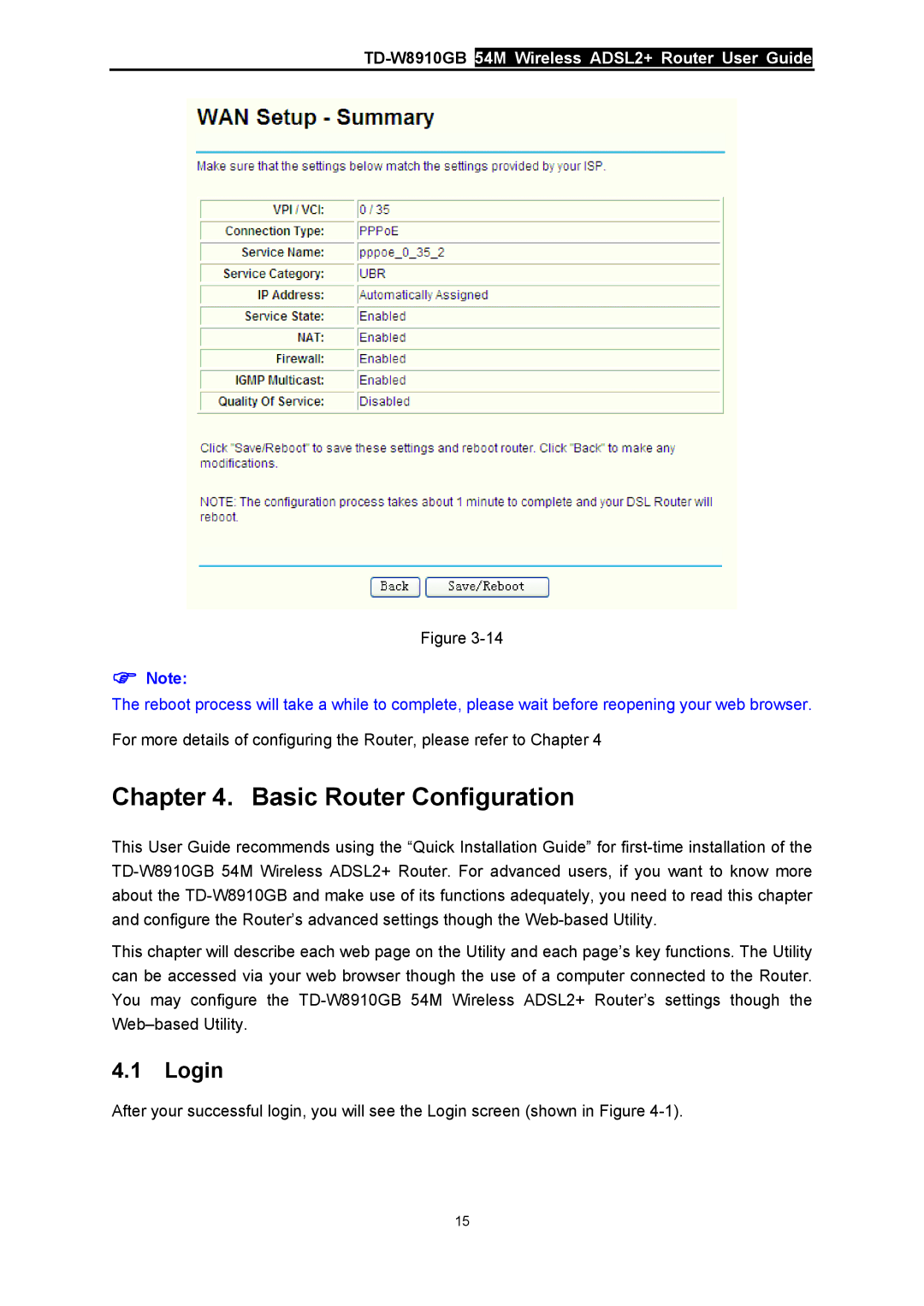 TP-Link TD-W8910GB manual Basic Router Configuration, Login 