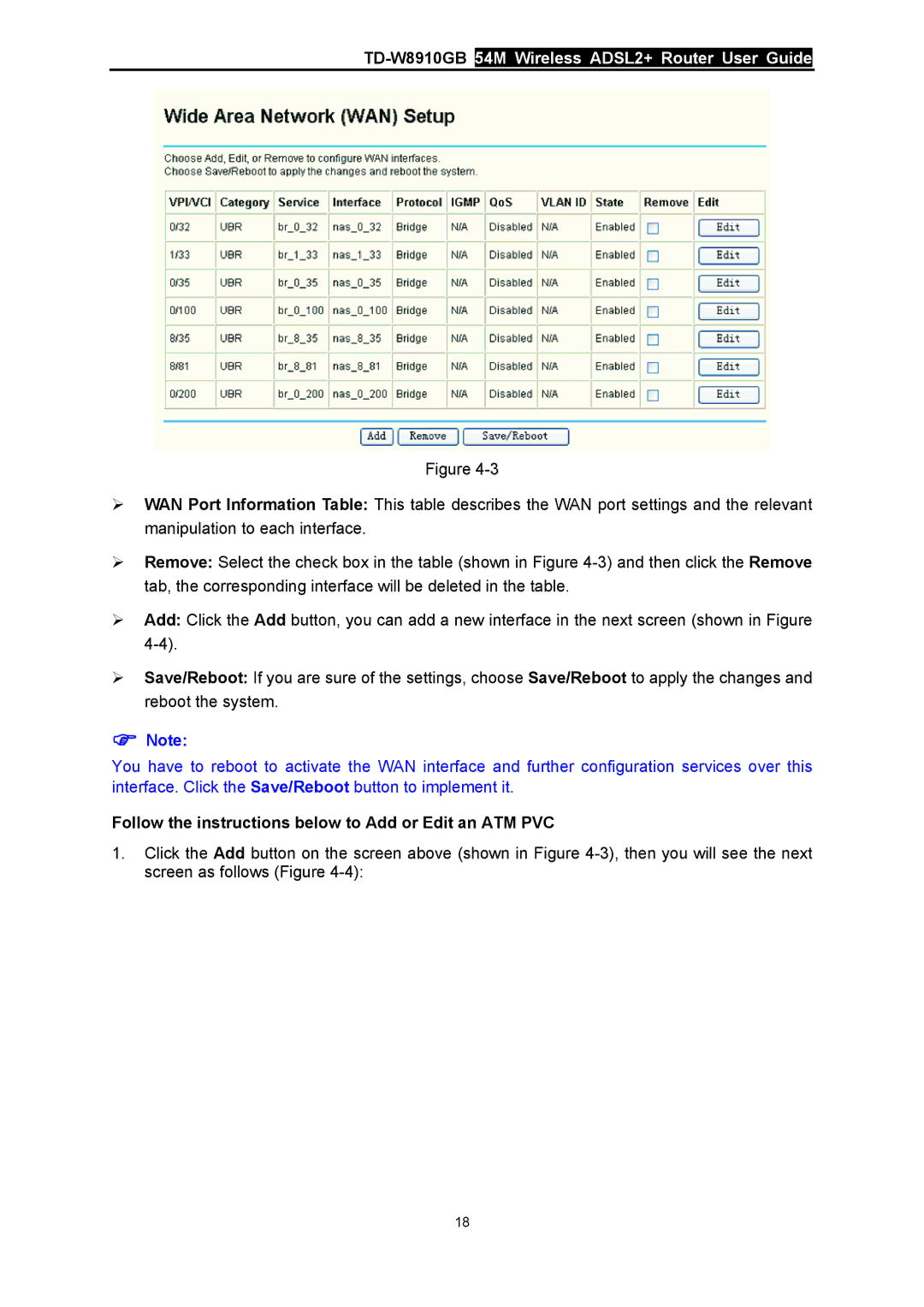 TP-Link TD-W8910GB manual Follow the instructions below to Add or Edit an ATM PVC 