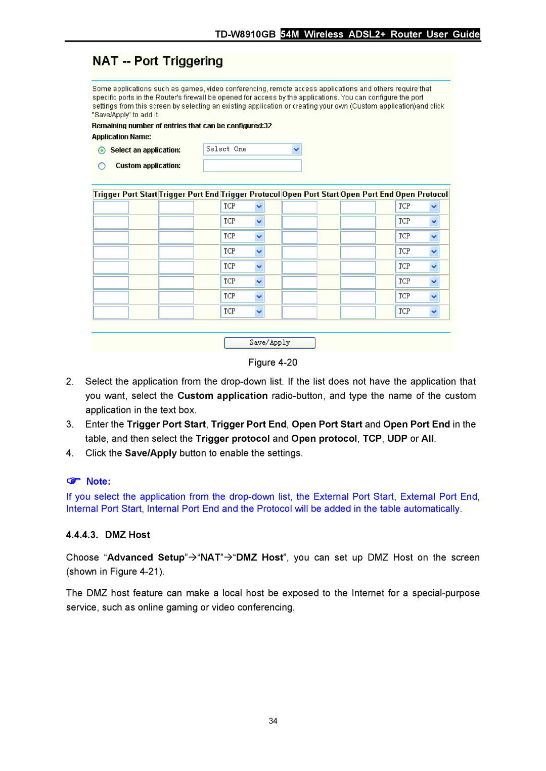 TP-Link TD-W8910GB manual DMZ Host 