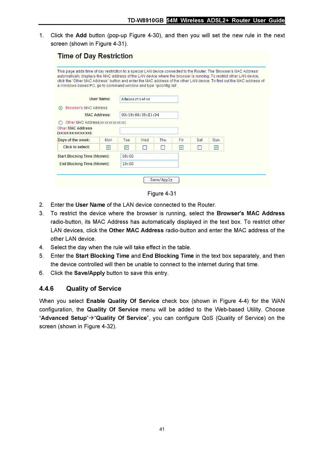 TP-Link TD-W8910GB manual Quality of Service 