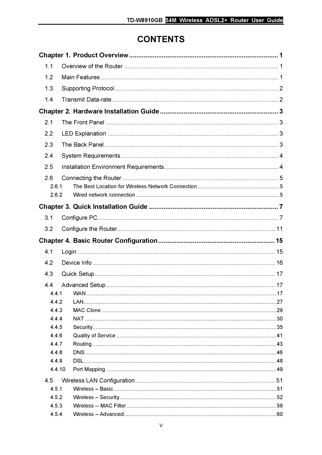 TP-Link TD-W8910GB manual Contents 