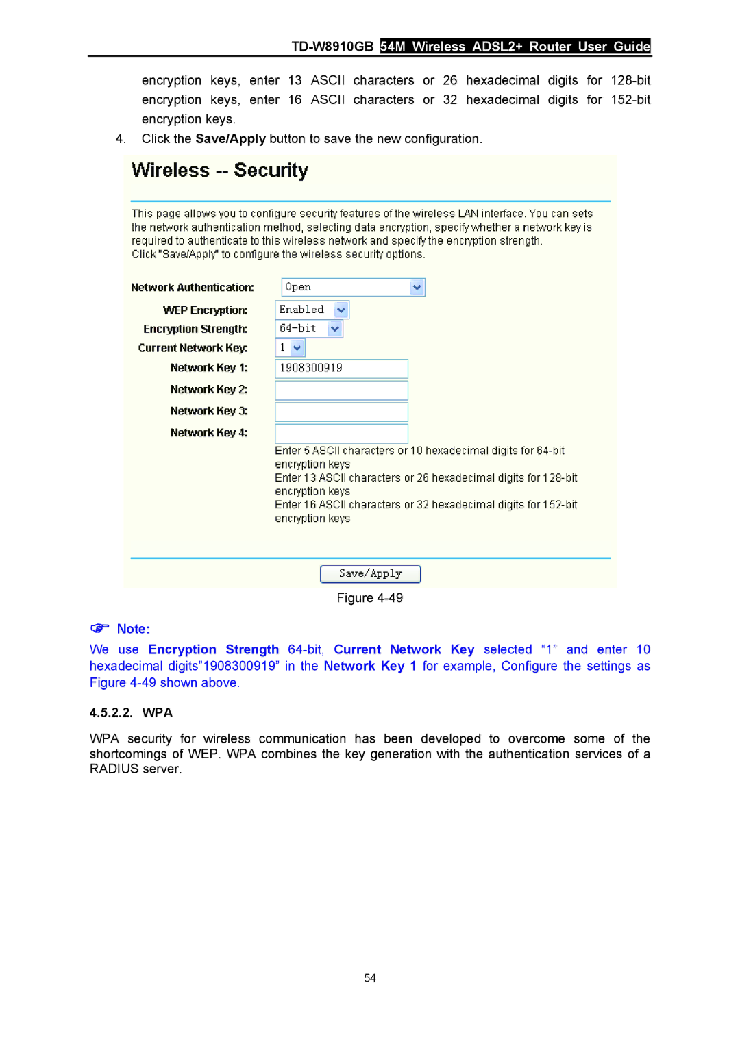 TP-Link TD-W8910GB manual Wpa 