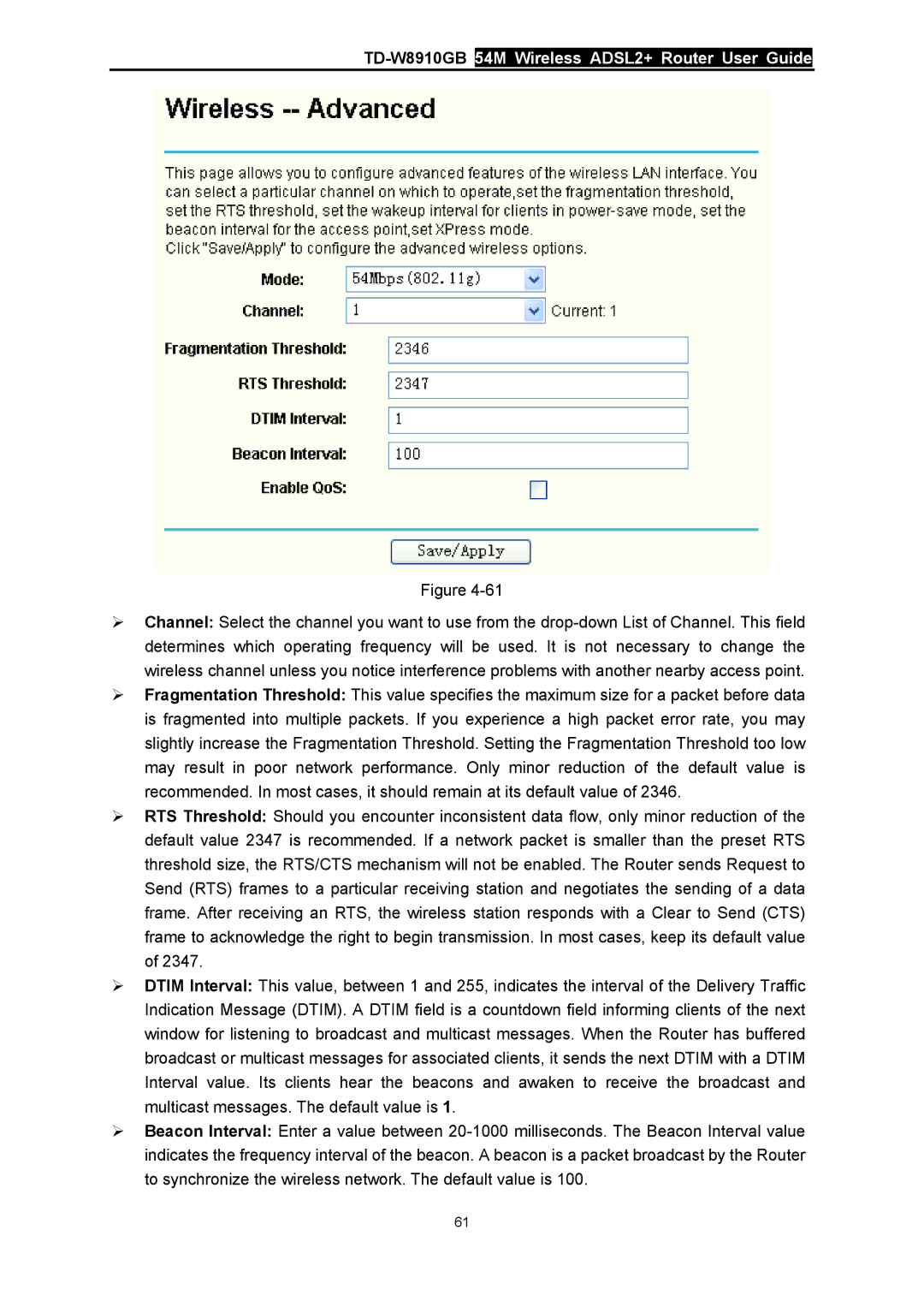 TP-Link manual TD-W8910GB54M Wireless ADSL2+ Router User Guide 