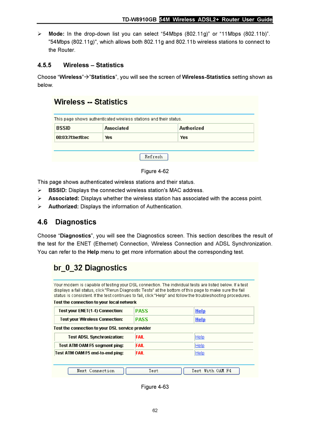 TP-Link TD-W8910GB manual Diagnostics, Wireless Statistics 