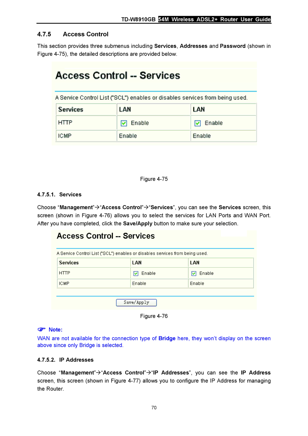 TP-Link TD-W8910GB manual Access Control, Services 