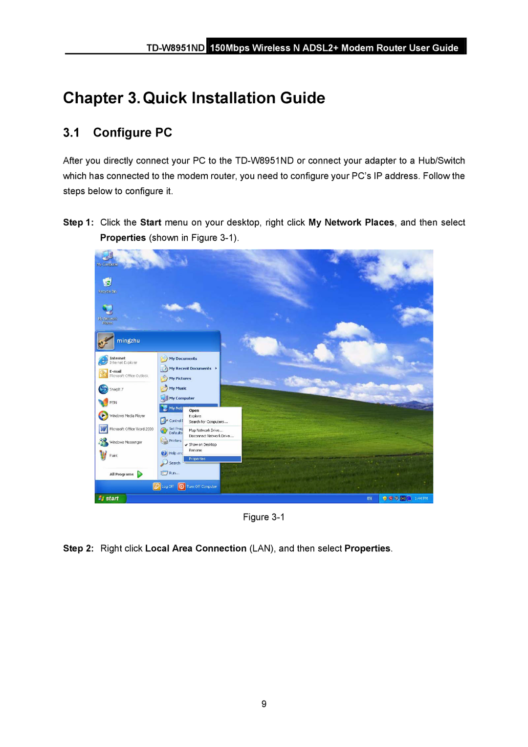 TP-Link td-w8951nd manual Quick Installation Guide, Configure PC 