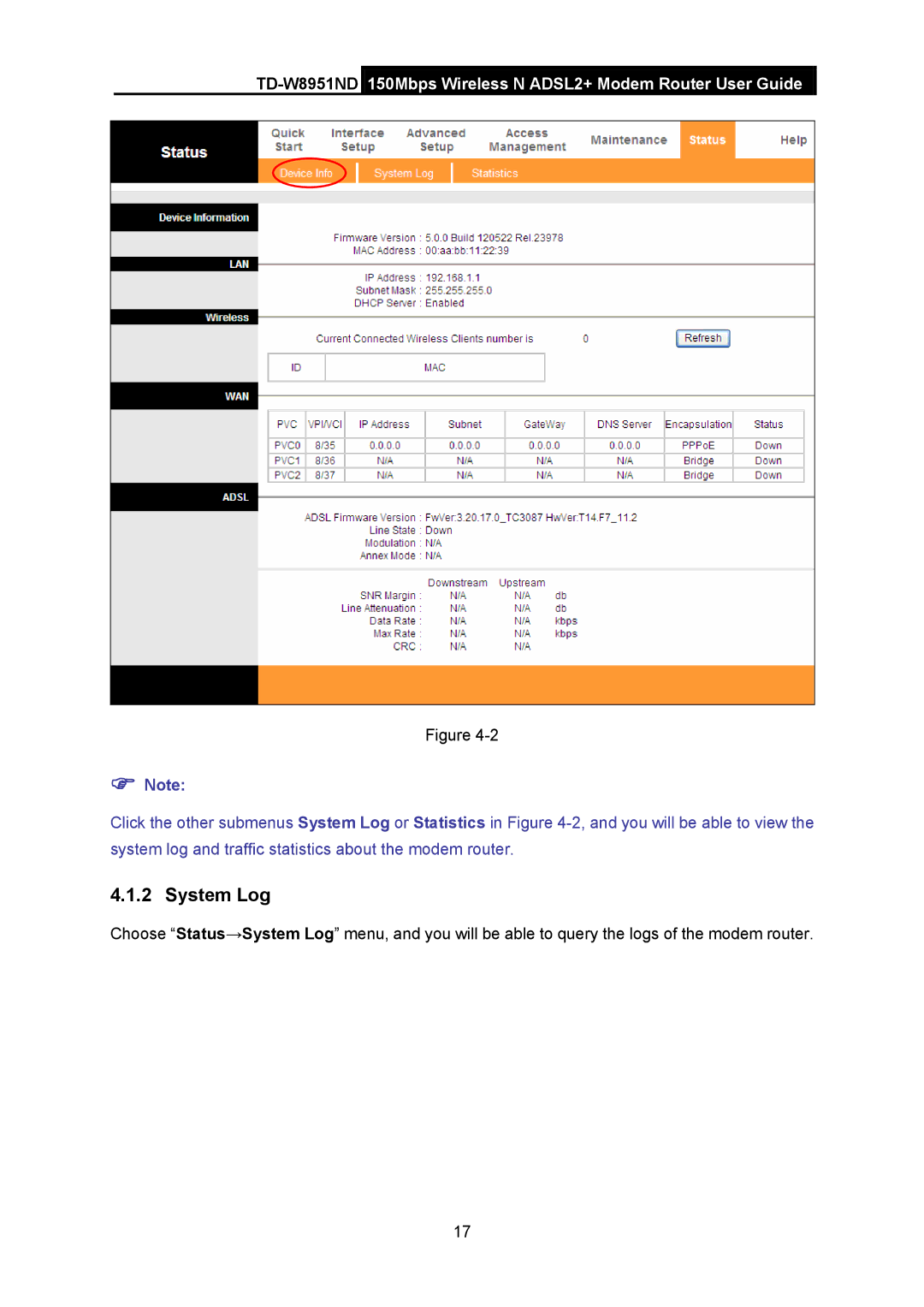 TP-Link td-w8951nd manual System Log 